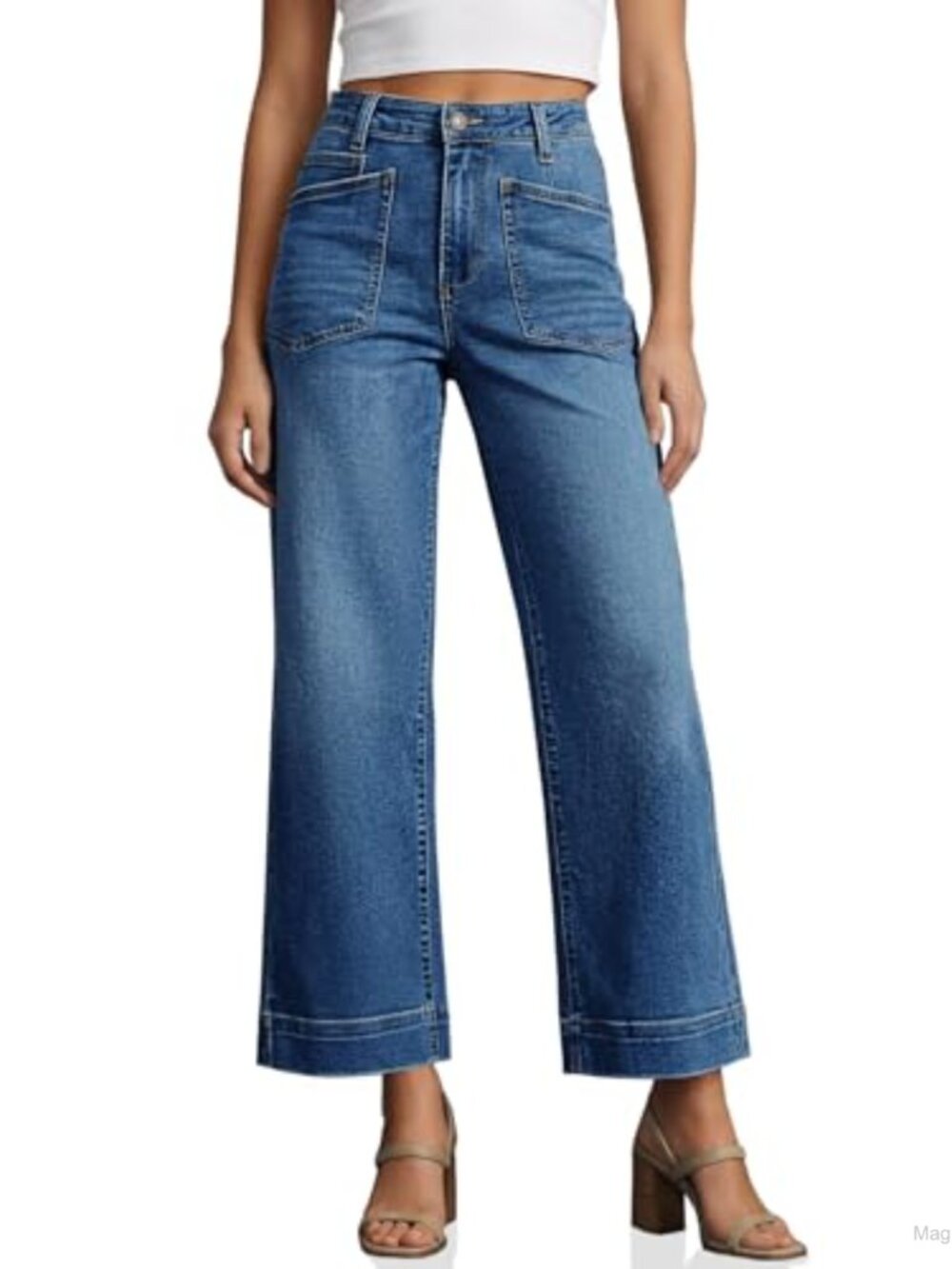 High Waisted Cropped Wide Leg Jeans Stretchable Denim Ankle Five Pocket